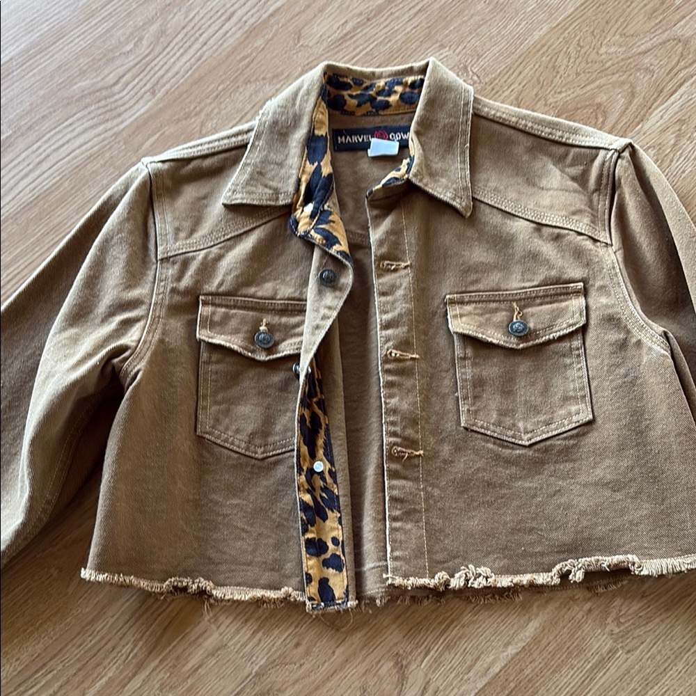 Rodeo Quincy Brown Distressed Marvel Cowboy Jean Jacket with Frayed Hem
